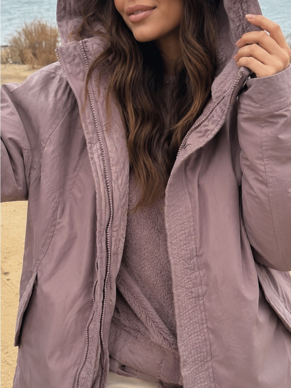 TNA Mauve Hooded Puffer Jacket